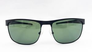 EH1636 Square Metal Front with Semi Mat Gun Color Sunglasses Injection Temple with Rubber Coating on the Suface. Green Color TAC Polarized Lens with Anti Reflection Blue Coating Inside