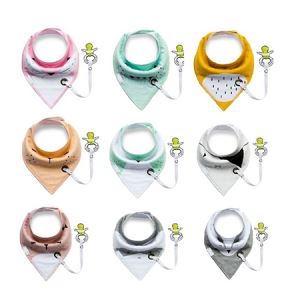 Baby Bib Organic Cotton Baby Bandana Bibs for Drooling and Teething with Pacifier Clip and Teething Ring Holder