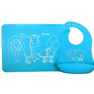 Silicone Baby Feeding Bibs with Food Catcher Pocket Set Unisex Waterproof Bib with Silicone Placemat