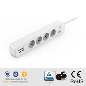 GS Approved EU 4 USB Charging Ports 4 AC Outlets Power Strip Surge Protector Outlet