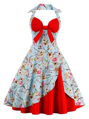 Vintage 50's Halter Dress Rockabilly Swing Pinup Retro Prom Party Dress