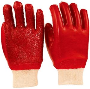 Red PVC Palm Coated Working Gloves, Palm Loop, Heavy-duty Braided Wrist 26 Cm