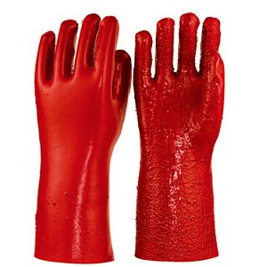 Red PVC Coated Working Gloves,terry in Palm ,heavy Duty 35cm
