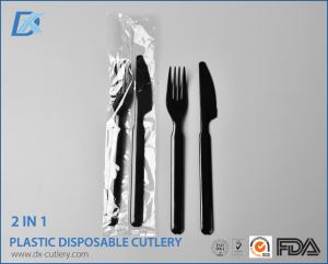 2 in 1 Hot Sale Logo Printed Strong Plastic Cutlery Sets Manufacturers