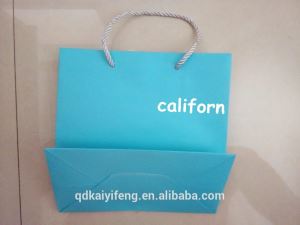 Matt Lamination Custom Made Printed Blue Paper Shopping Bags With Logo Apparel Shipping Bags