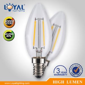 IP20 Indoor High Lumen Glass Cover E14/E27 2W LED Filament Candle Bulb