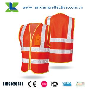 High Visibility Solid Fabric Economy Safety PVC Tape Vest with Pockets