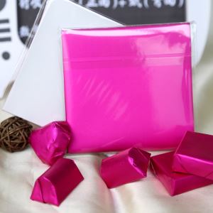 Aluminum Foil Wrapped Chocolate Bars With Fushia Color Pre-cut In 4x4 In
