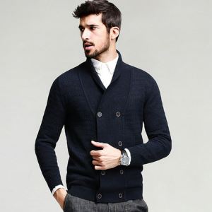 New Design Computer Pattern Sweater Casual Overlapped Placket with Button Men