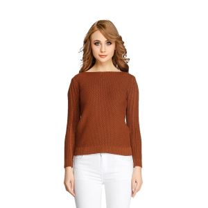 Woolen Boat Neck Knitwear Wool Blend Casual Knitted Pullover with Rice Computer Stitch and Wrinkle