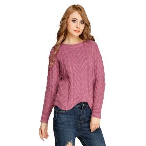 Latest Braids Pattern Knitted Jumper Sweater Bulky New Design Long Sleeve Waving Bottom