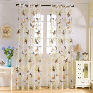 New Butterfly Finished Curtain Tulle Window Curtain for Living Room Bedroom Kitchen Curtains Burn-out Sheer Voile Curtains SINOGEM Brand