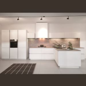 Simple White Spraying Painting Kitchen Cupboards with Pantry Cabinets
