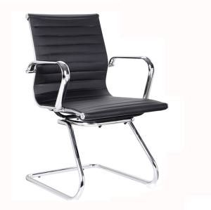 906D Comfortable Black Leather Mid Back Office Visitor Chair Sled Base