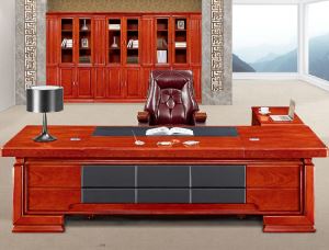 Wood Solid Cherry Veneer with Genuine Leather Office Table