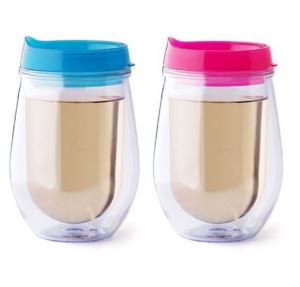 Double Wall Insulated 10 OZ Tumbler Stemless Wine Glass with Lid