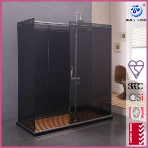 Frameless Rectangular Walk in Shower Enclosures with Shower, Grey 3/8 inch Glass,31X 71 inch, Chrome Finish (KD8007)