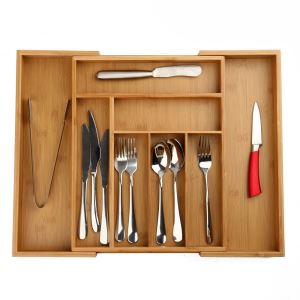 Large Expandable Cutlery Tray & Drawer Organizer,Utensil Organizer 7 Compartments, 2 With Adjustable Dimensions, Beautiful And Durable Bamboo