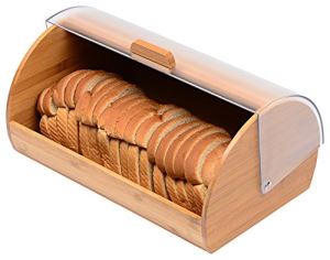 Bread Box Made Of Pure Bamboo With Stylish Acrylic Easy Glide Cover With Handle