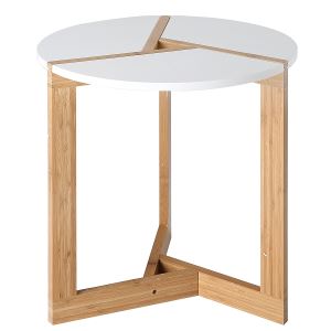 Bamboo Coffee End Table, Round Modern Living Room Tabletop, White, Large