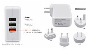 3 USB Port Qualcomm 3.0 Travel Home Charger With 4 Connector( EU/US/UK/AU PLUG)