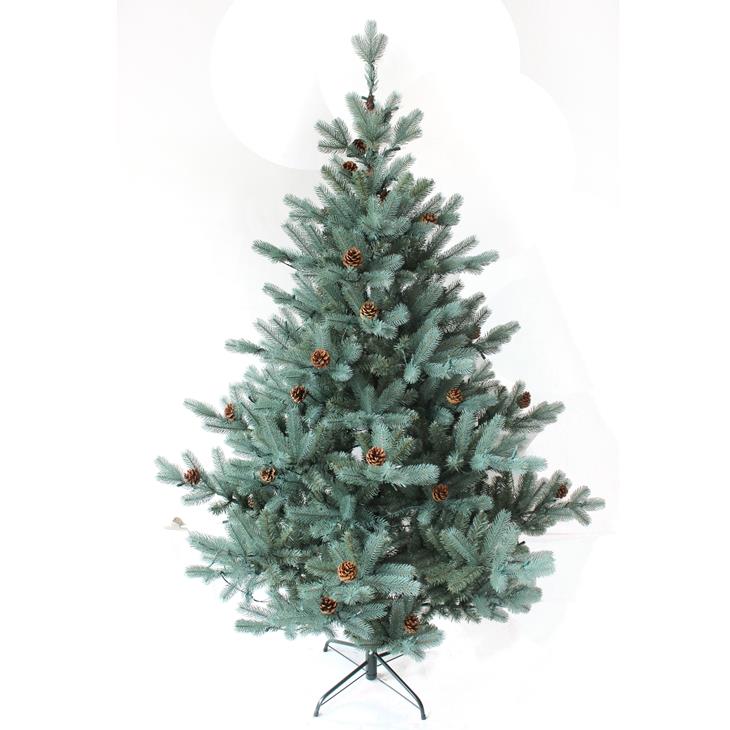 7ft Light Blue Simulated- Realistic Pe And Pvc Mixed Christmas Tree With Cones Decoration