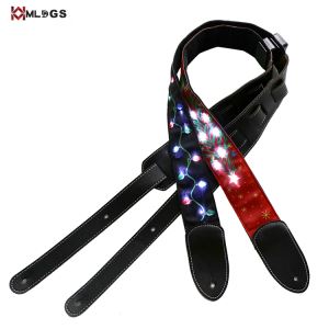 2018 LED Guitar Strap Battery Control With Leather Ends