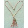 Suede With Wood Beads And Metal Leaf Necklace