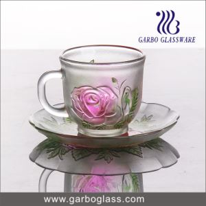 Classic colored glass tea with saucers set