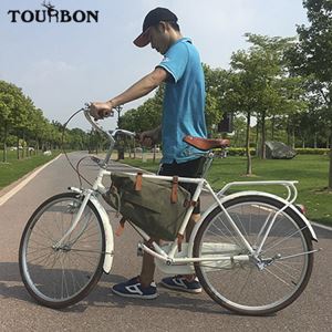 Tourbon Waterproof Canvas Bike Top Tube Frame Backpack Cycling Bag Seat Pack Green Men