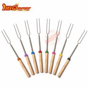Extendable BBQ Forks Grill Parts With Wooden Handle