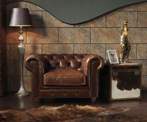 Vintage Tan Leather Single Sofa Set for Living Room