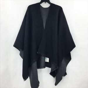 Black and White Blanked Wool Poncho Cape Coat