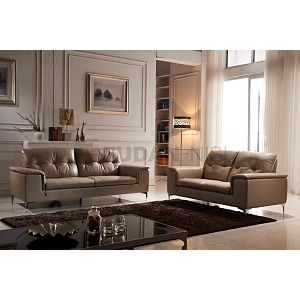 Comfy Leather Living Room Couch Set with High Metal Legs