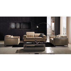 Cream Leather Modern Couch Set with Wide Seats and Stainless Steel Feet