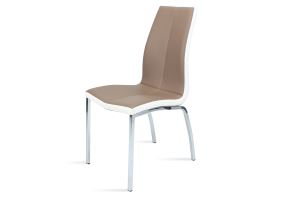 Dining Chairs in Cappuccino Leather with White Border with Chromed Tube