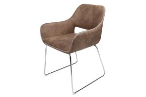 Stylish Dining Chair In Microfiber With White Stiching Border With Chromed Round Tube