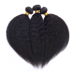 High Grade Unprocessed Natural Color Kinky Straight Remy Hair Weft for Salon
