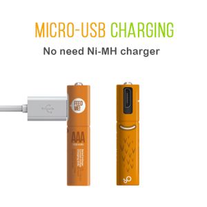 Rechargeable AAA Nimh Patended Products 2 AAA Batteries AAA Size Rechargeable Battery Micro USB Port and Cable