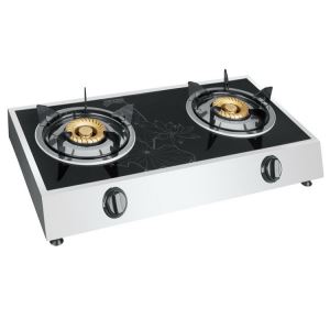 Deluxe and High-end Price Glass Top Stove Brass Cap Gas Range