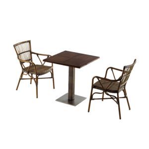 Dining Table Set Furniture Rattan Chair with Aluminum Base and Teak Top