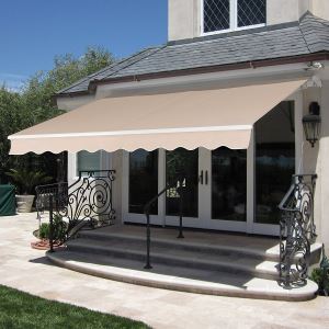 Patio Manual Patio 8.2'x6.5' Retractable Deck Awning Sunshade Shelter Canopy Beige