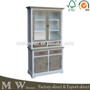 Glass And Wood Display Hutch Cabinet