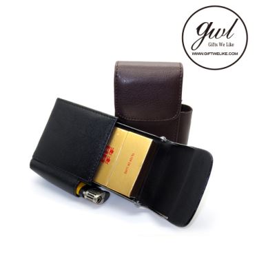Leather Cigarette Case With Lighter Pouch
