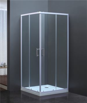 Corner Square Shower Cubicle with Double Sliding Door White Painted Low Price