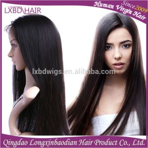 100% Silk Straight Brazilian Middle Part Human Hair Full Lace Wig