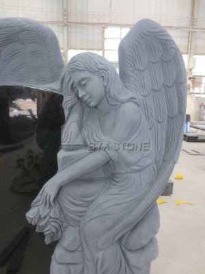 Angels Carved Headstone Absolute Black Granite Cemetery Memorials Stones