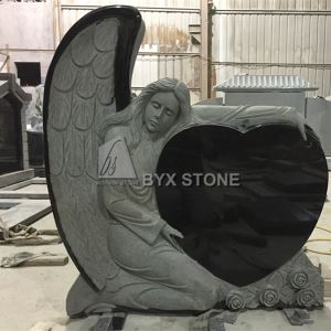 Shanxi Black Granite Angel Statue Headstone Carved Angel Carved with Heart