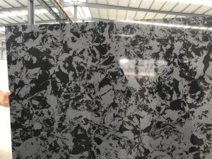 Black Artificial Marble Veins Quartz Stone For Kitchen Countertop