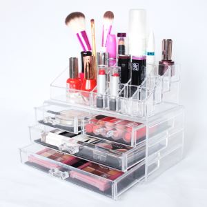 Molded Clear Acrylic PS Knock-down Cosmetic Organizer With 4 Drawer For Lipstick And Makeup Brush